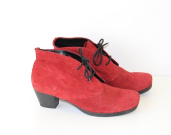 Suède enkellaars RODE oma laarzen merk GABOR dames rode leren laarzen rode veterlaarzen latex zool maat 4 US / 35 EU