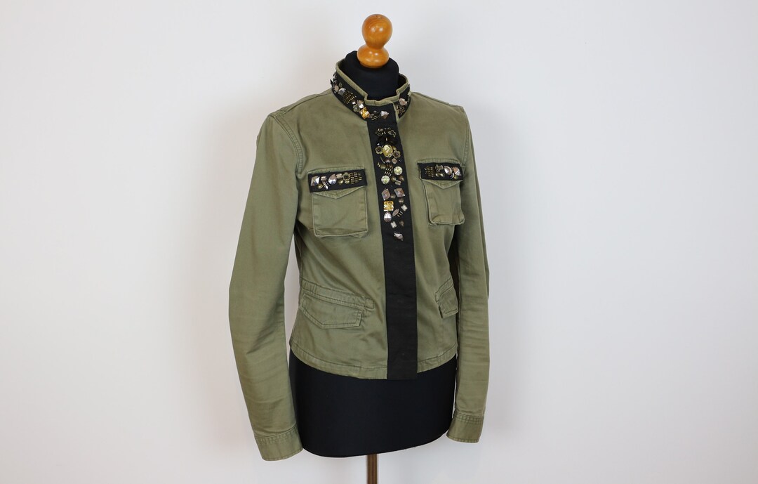 Khaki Military Jacket Embroidered Green Military Blazer MJ Etsy