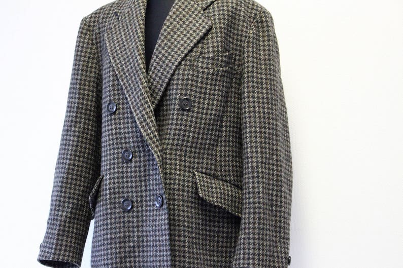 Tweed Coat Womans Tweed Jacket Vintage Plaid Woolen Jacket Checkered Plaid Blazer Double Breasted wool jacket Large to XL Size