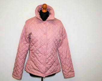 Pink Quilted Jacket Puff Light Pink Two Pockets Elegan Trench Medium Large Size  Womens Outerwear