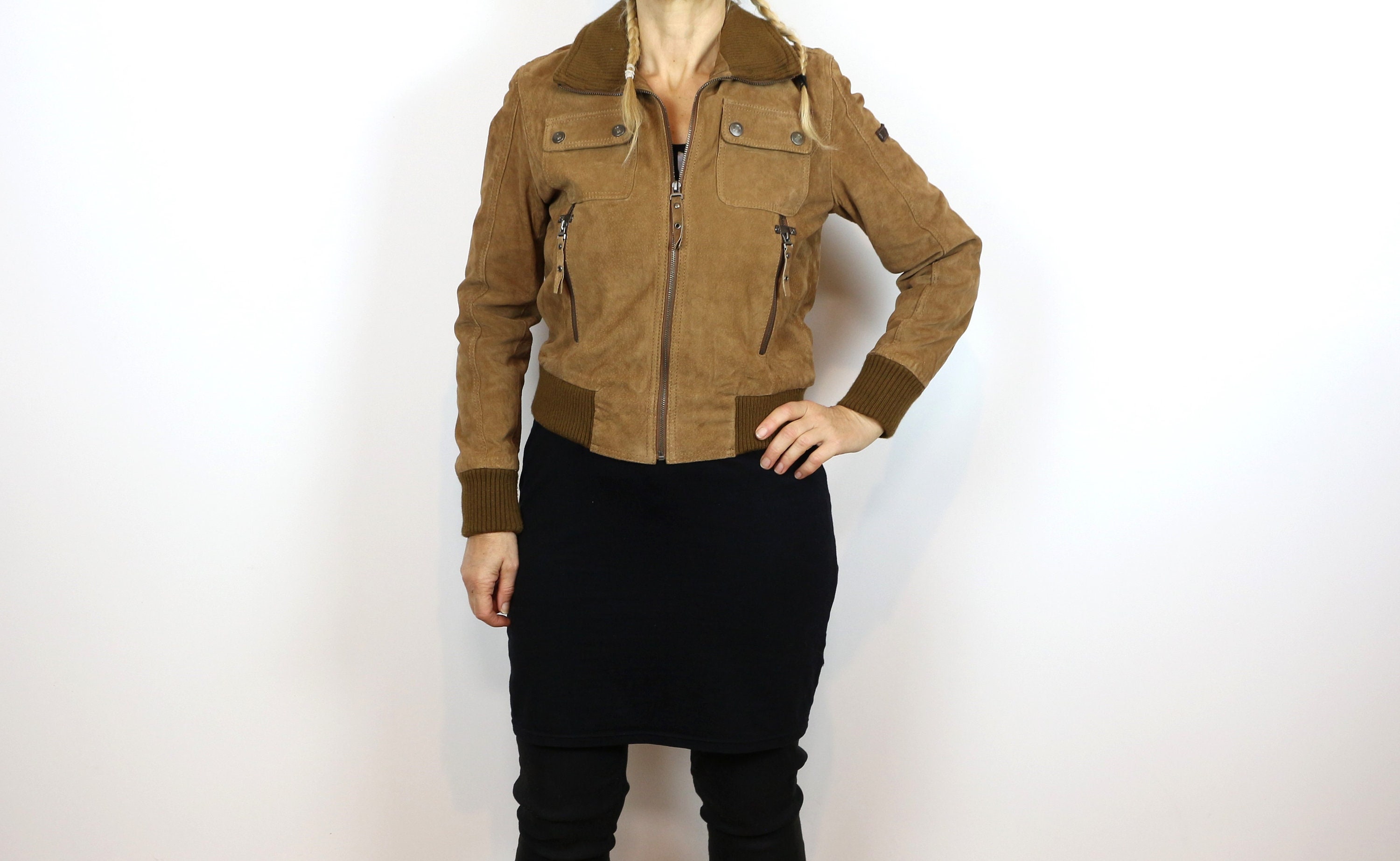 Biker Blazer Medium Braune MANGUUN Style Braun Bomber WildlederJacke Cowboy Wildlederjacke Western Leder Style