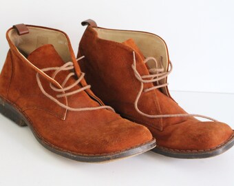 Brown Suede Boots Mens Camel Brown Nubuck Shoes Quality Mens Leather Chukka Boots Lace up Loafers Leather sole Size 45 EU, 12 US , 11 UK