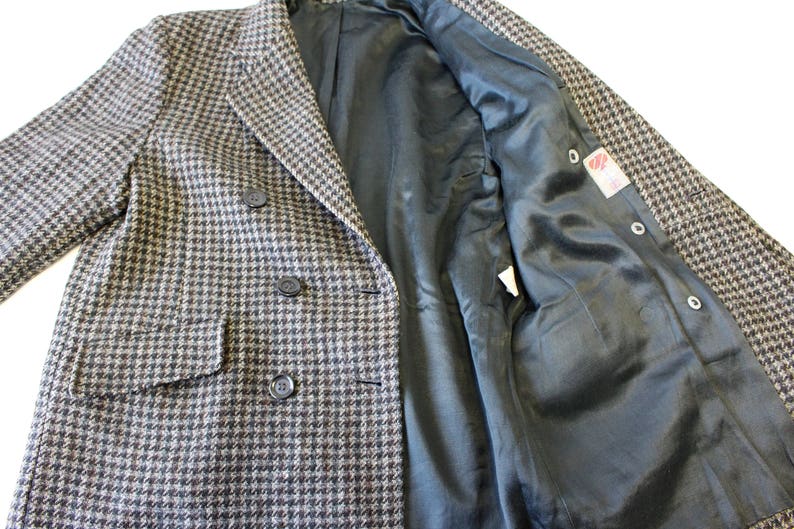 Tweed Coat Womans Tweed Jacket Vintage Plaid Woolen Jacket Checkered Plaid Blazer Double Breasted wool jacket Large to XL Size