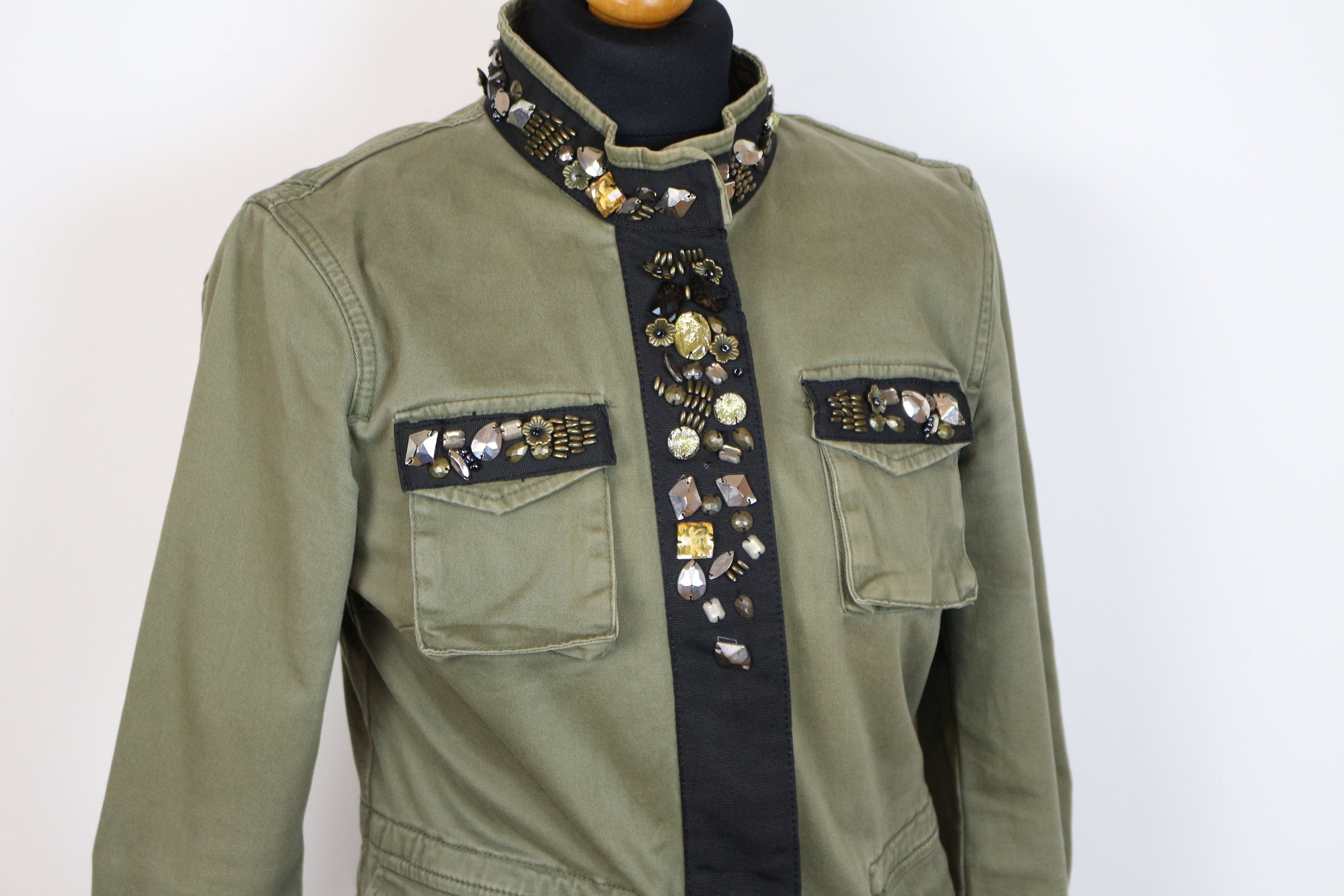 Khaki Military Jacket Embroidered Green Military Blazer MJ Etsy