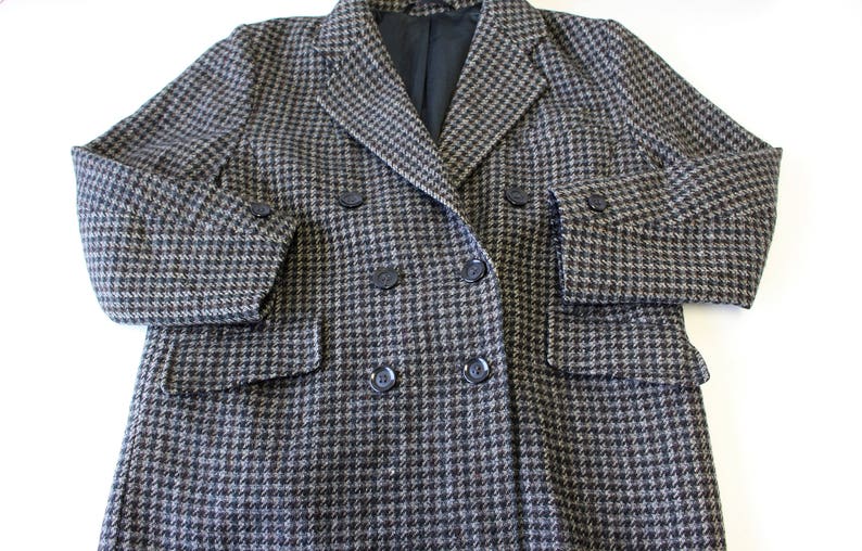 Tweed Coat Womans Tweed Jacket Vintage Plaid Woolen Jacket Checkered Plaid Blazer Double Breasted wool jacket Large to XL Size