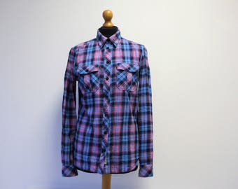 Vintage Plaid Flannel  Shirt are  Sweden Brand  PEAK PERFORMANCE 100% Cotton  Long Sleeves  Medium Size