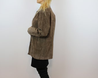 Brown Suede Jacket ANN MILLER Brown Suede Coat  Western Cowboy Style Chocolate Brown Leather Blazer Biker Style  Medium