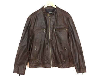 Leather Bomber Jacket GARRETT Mens Brown Leather Flyer Jacket Aviator  Racing Motorcycle Jacket 54 Large to XL Size