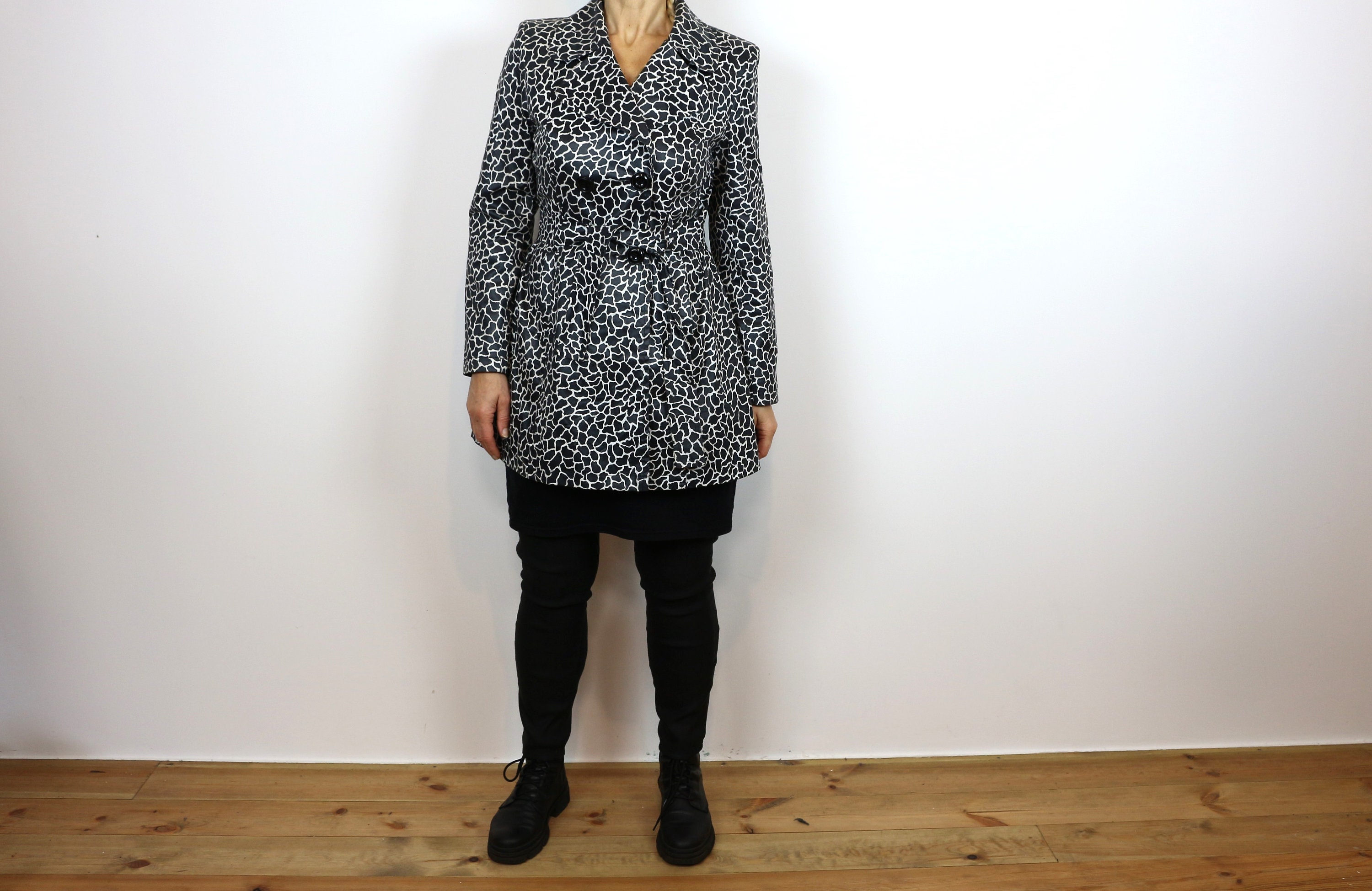 Black White Raincoat Leopard Print Anorack Animal Print Trench Etsy