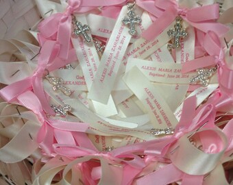 Martyrika-Witness Pins 50pcs For Girl Brooch Pink Cord Rotten Apple Color Ribbon Tulle Pearl White Cross