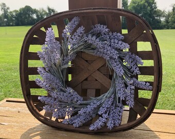Whitewashed Tobacco Basket with Lavender Wreath Lavender Wreath Tobacco Basket with Wreath