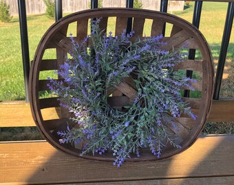 Whitewashed Tobacco Basket with Lavender Wreath Lavender Wreath Tobacco Basket with Wreath