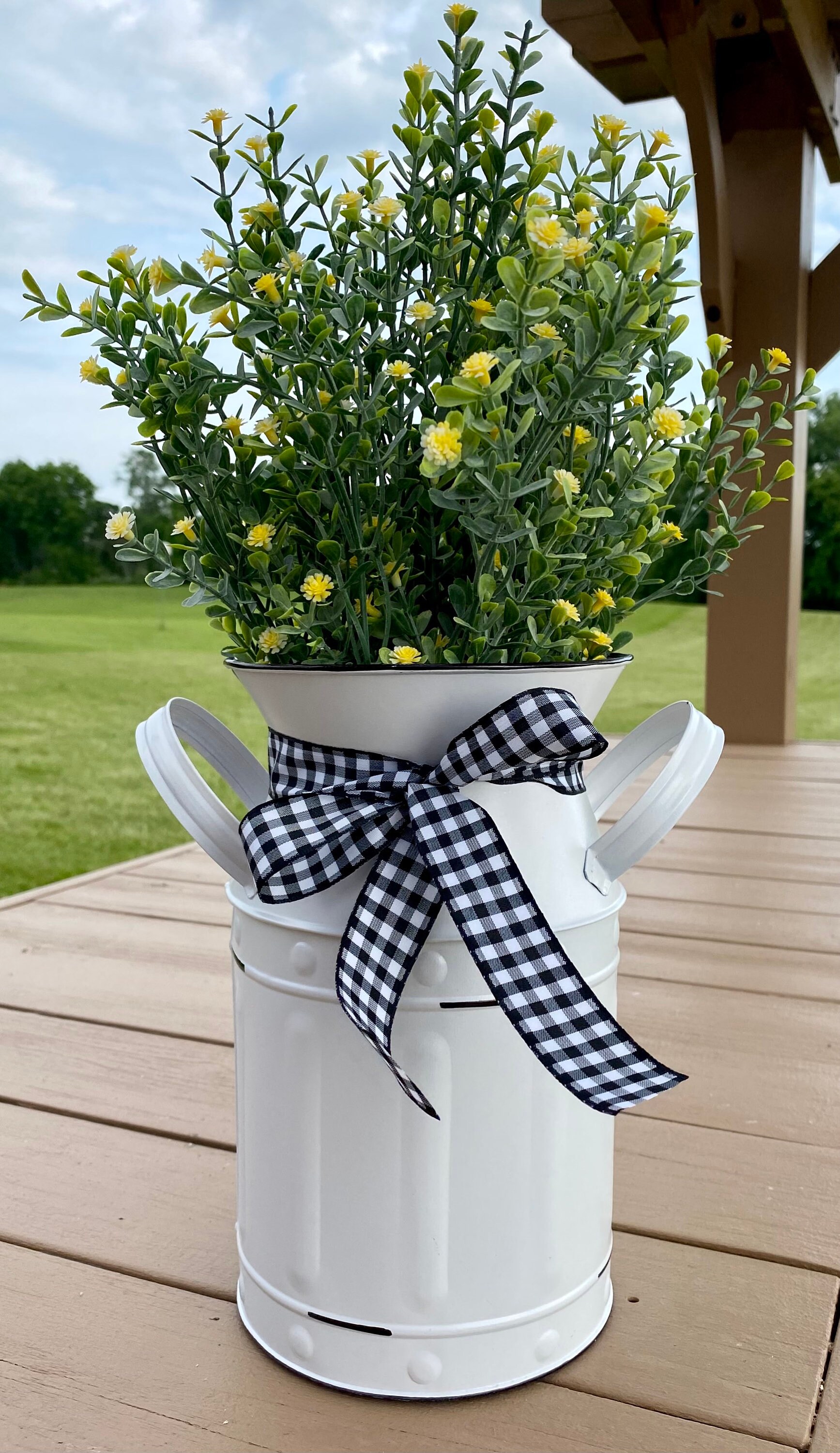 Metal milk can with greenery centerpiece rustic wedding milk Etsy
