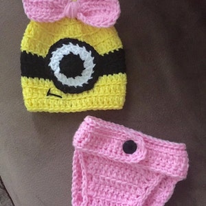 Crocheted newborn Minion hat and diaper cover photo prop baby shower gift crocheted baby outfit handmade minion baby photo prop