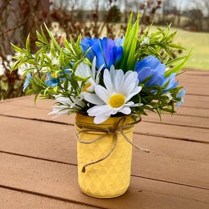 Mason jar with rosemary daisy cosmos, mason jar rustic decor, centerpiece, farmhouse decor, table decor, spring decor, Easter decor