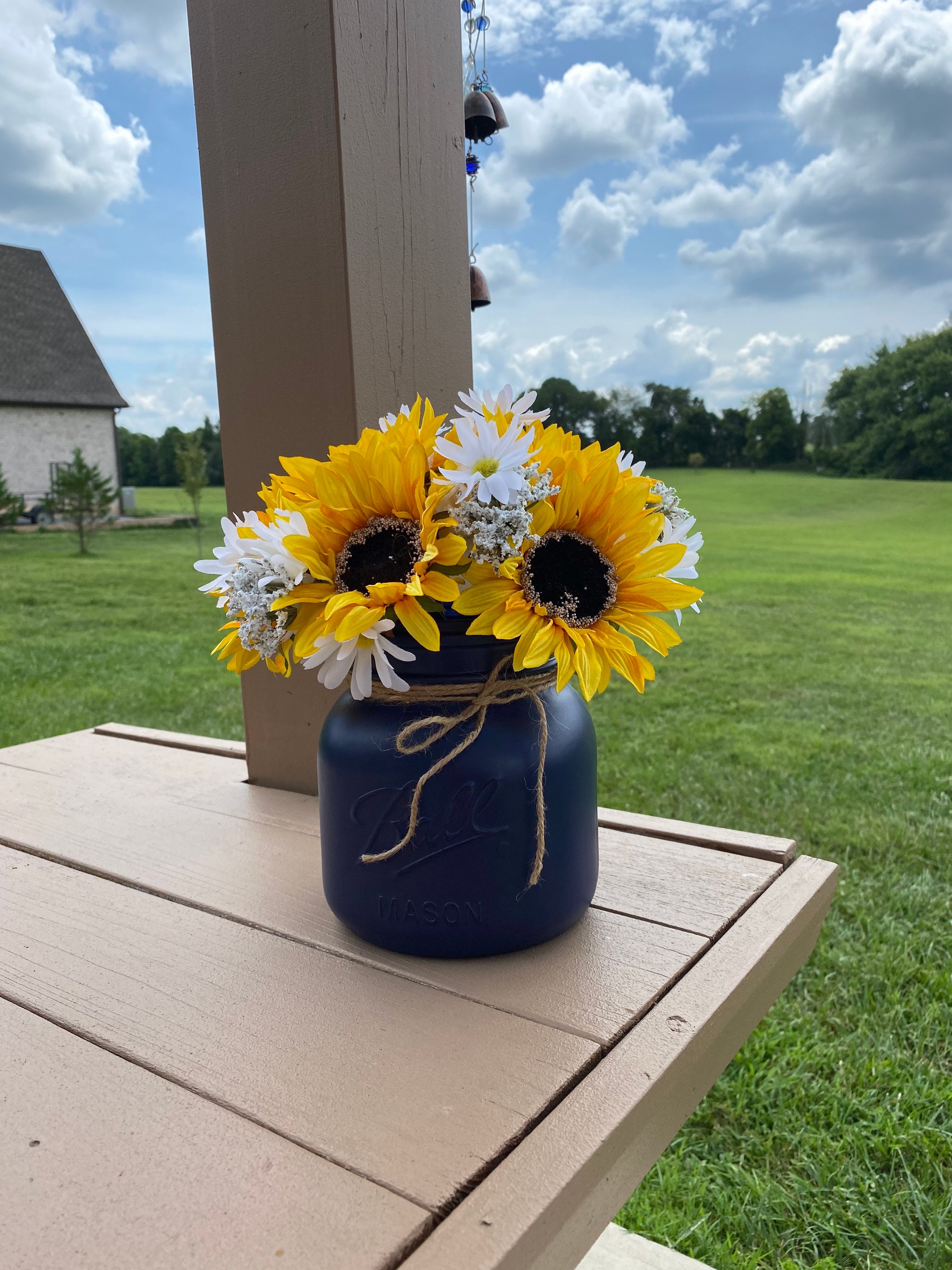 Daisy Sunflower Decor Mason Jar Vase Mason Jar Sunflower Etsy