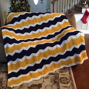 Nashville - Michigan Chevron  Blanket Twin Size Bed Navy, Maize, White, bedroom decor, oversized handmade blanket