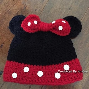 Minnie Mouse gift, Crocheted Minnie Mouse hat, gift for child,  girls costume hat, Minnie Mouse photo prop, soft kids hat, Disney costume