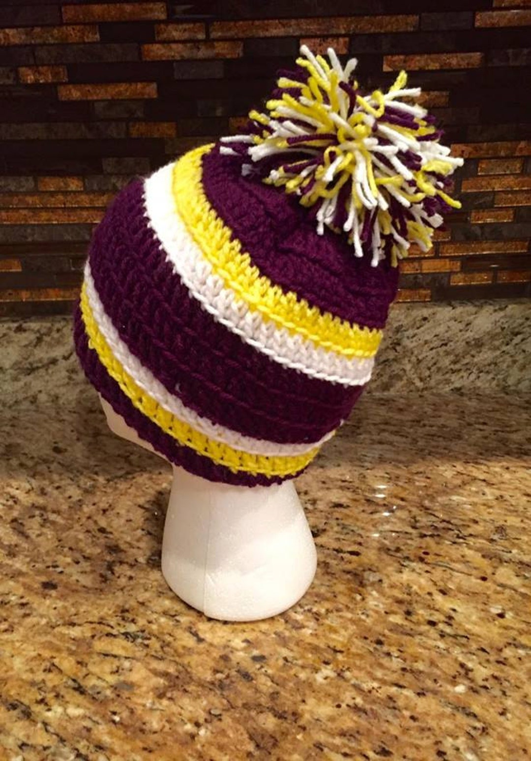 ETRO ニット帽 イエロー・パープル Crocheted Baltimore Ravens-minnesota Vikings-lsutigers, Handmade