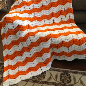 Crocheted Chevron Blanket in orange and white, Vols crocheted afghan, Tennessee crocheted blanket, custom gift, chevron blanket