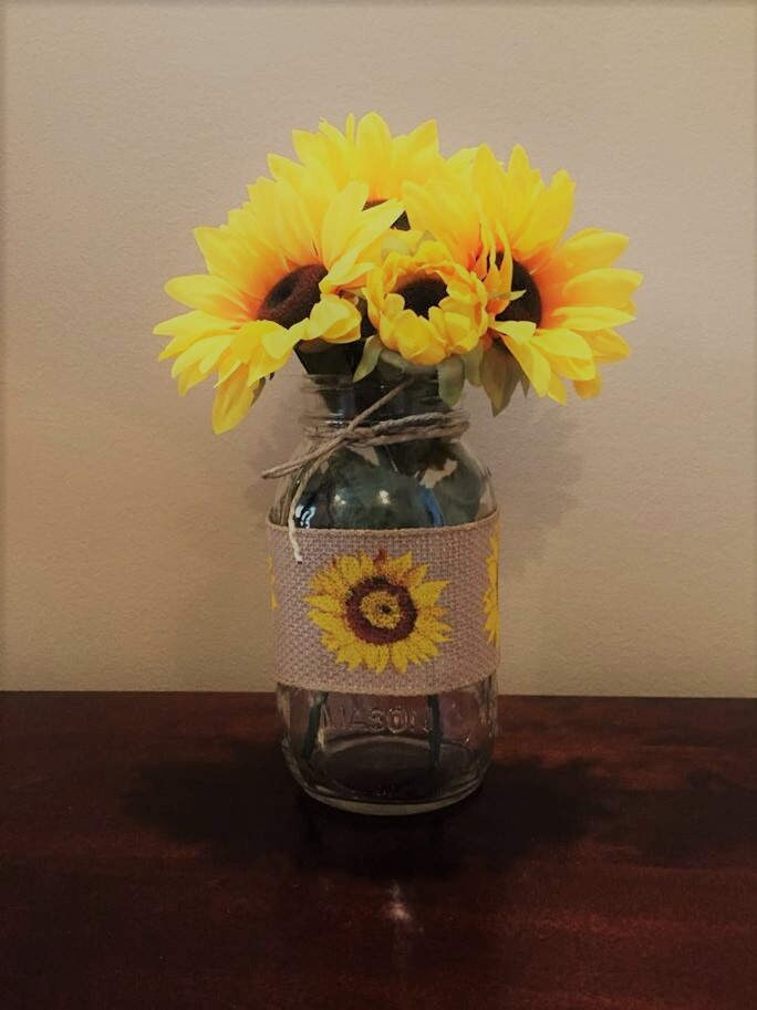 mason jar sunflower flower vase rustic decor sunflower Etsy