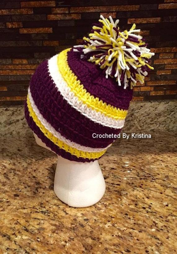 Crocheted LSU Vikings Ravens Hat Beanie 