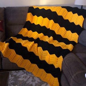 Crocheted Blanket Pittsburgh Steelers Penguins Chevron Blanket, Black Gold Handmade Blanket, Custom Decor, Housewarming Gift