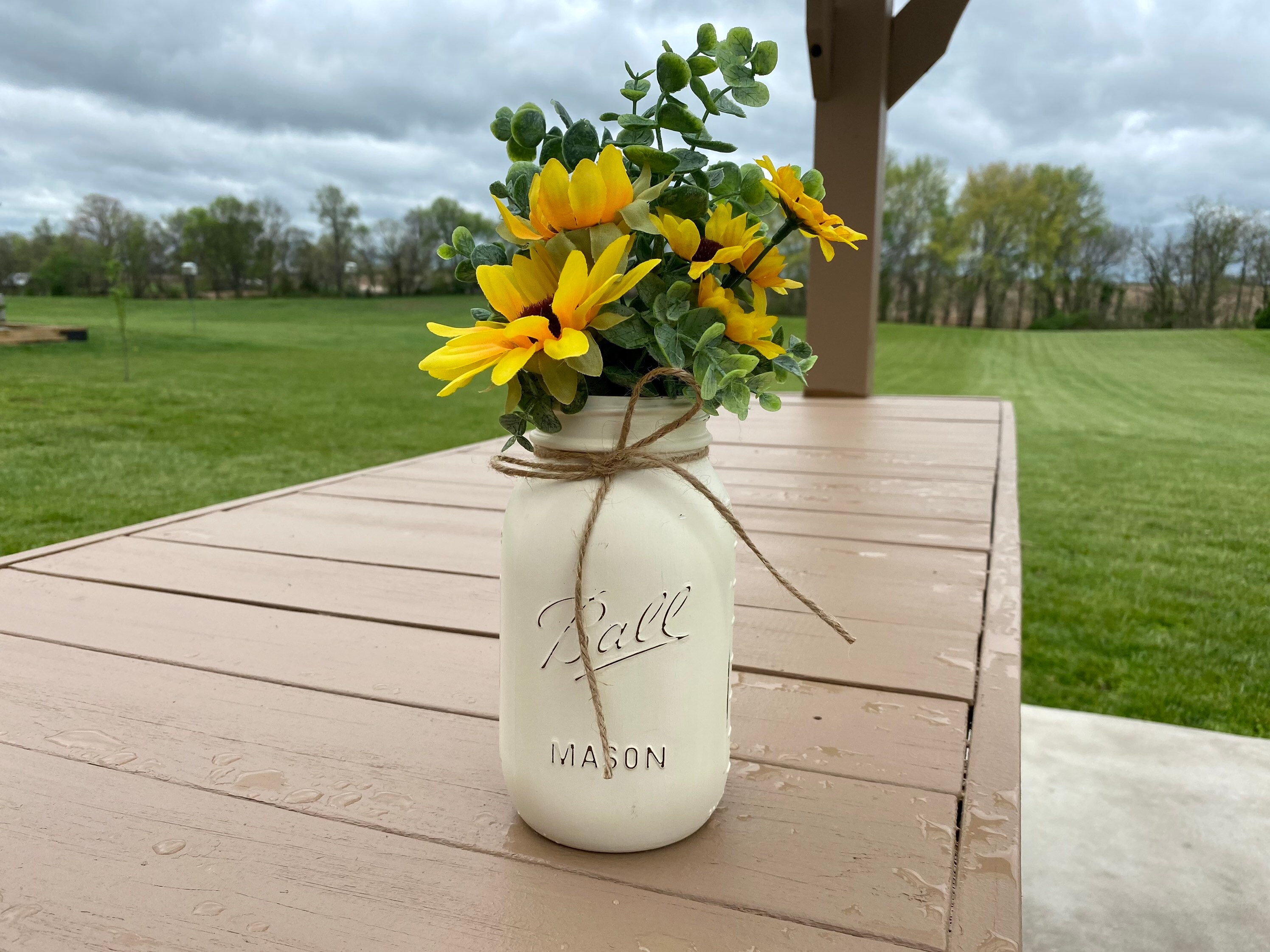 Mason jar with eucalyptus and sunflowers mason jar rustic Etsy