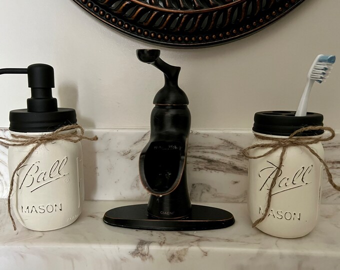Mason Jar Bathroom Set, Toothbrush Holder, Farmhouse Bathroom, Mason