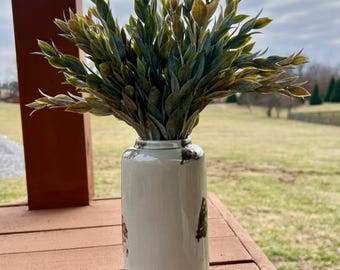 Ruscus bush decor, green ceramic vase decor, table centerpiece, table topper, ruscus bush decor, event styling, ruscus floral arrangement