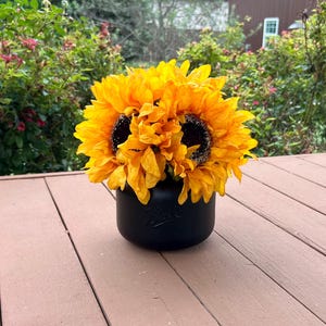 Mason jar with orange sunflowers, mason jar rustic decor, fall centerpiece, farmhouse decor, table decor, vibrant orange sunflowers