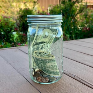mason jar bank, fun mason jar bank, glass jar storage, glass jar bank, kids piggy bank, savings bank, vacation fund, swear jar, loose change