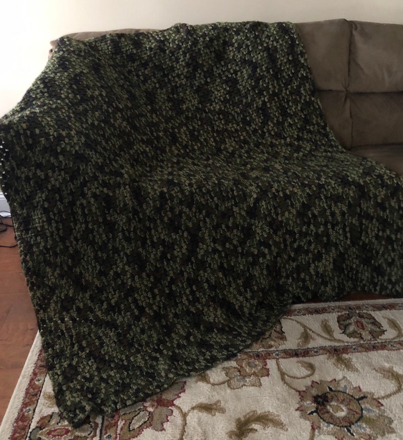Crocheted large camouflage blanket camouflage afghan striped Etsy