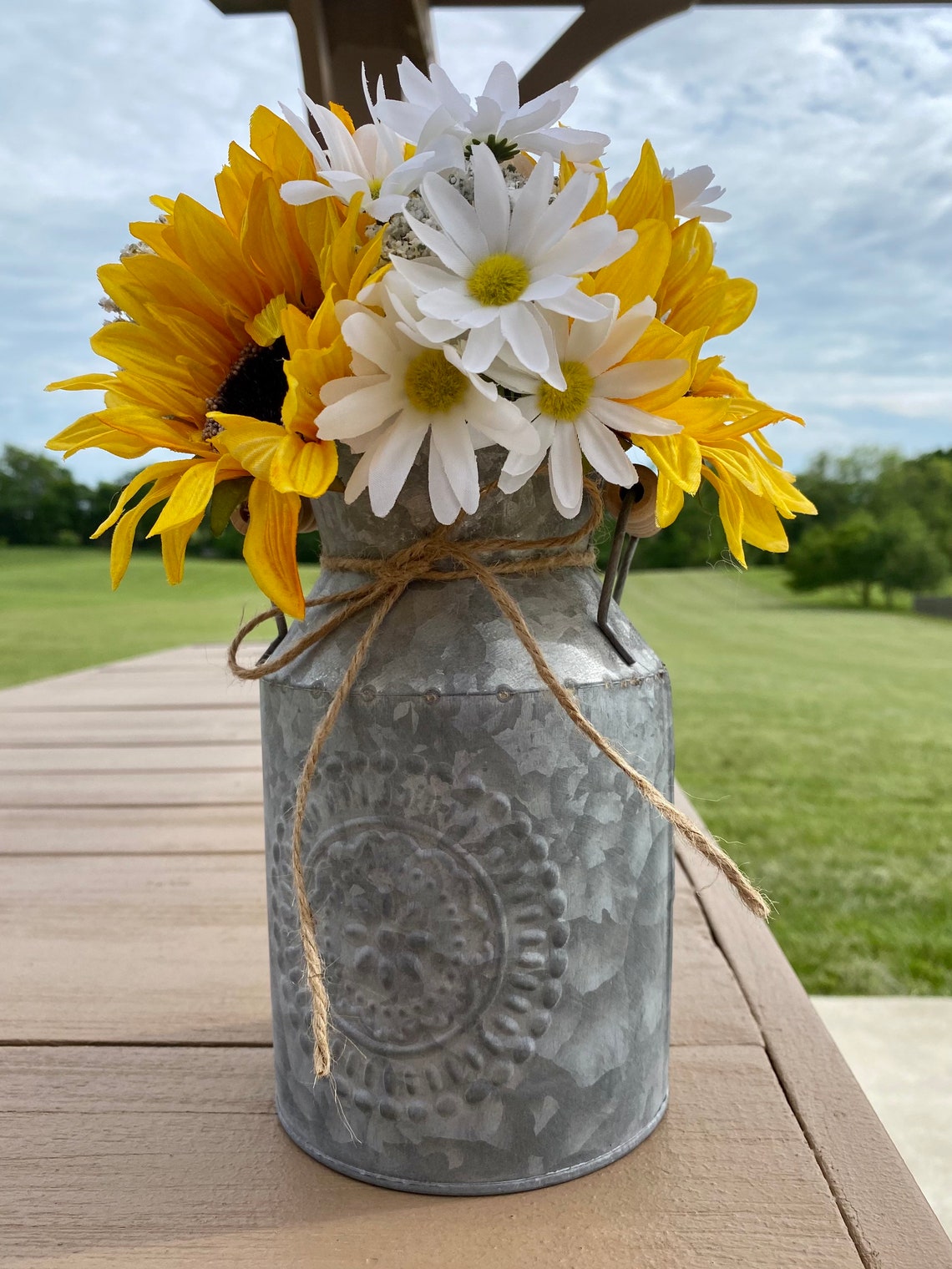 Galvanized Metal Milk Can With Sunflowers and Daisies | Etsy