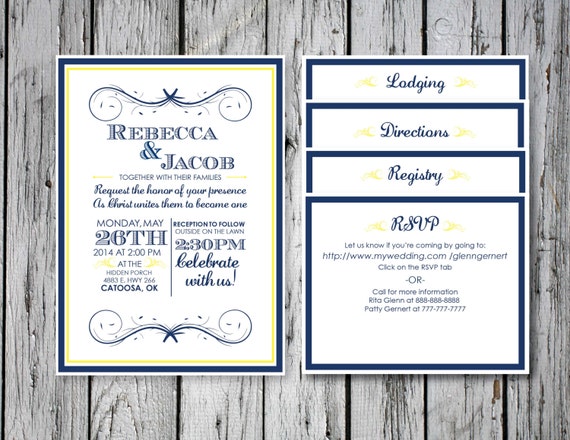 Simple Wedding Invitation With Inserts Diy Printing Etsy