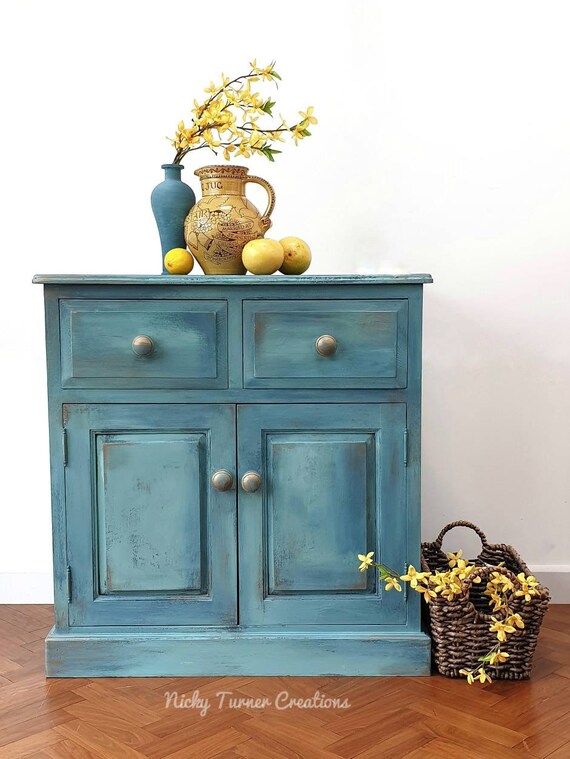 For Salerustic Farmhouse Turquoise Painted Cabinet Painted Etsy