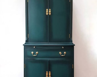 SOLD SOLD **Strongbow Drinks Cocktail Cabinet Hand Painted in a Teal Mineral Paint