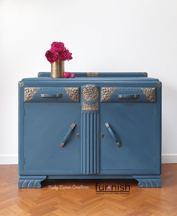 SOLD SOLD ART Deco Painted Sideboard Painted Dresser Painted Buffet Hand Painted in a Rich Teal Blue Etsy Canada