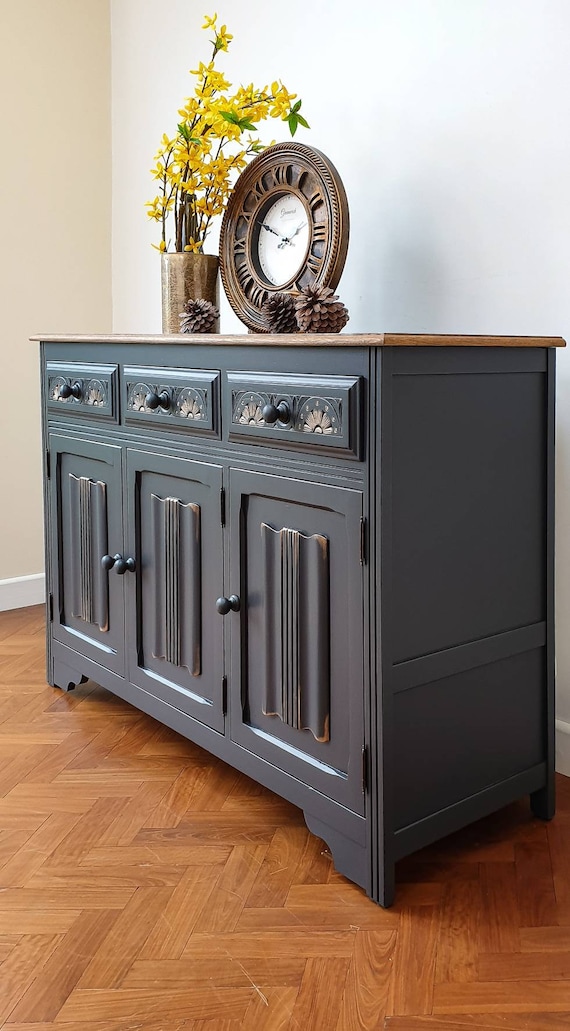 SOLD Soldpainted Sideboard Old Charm Painted Dresser Painted Buffet for Sale Hand Painted in a Dark Grey Mineral Paint Etsy