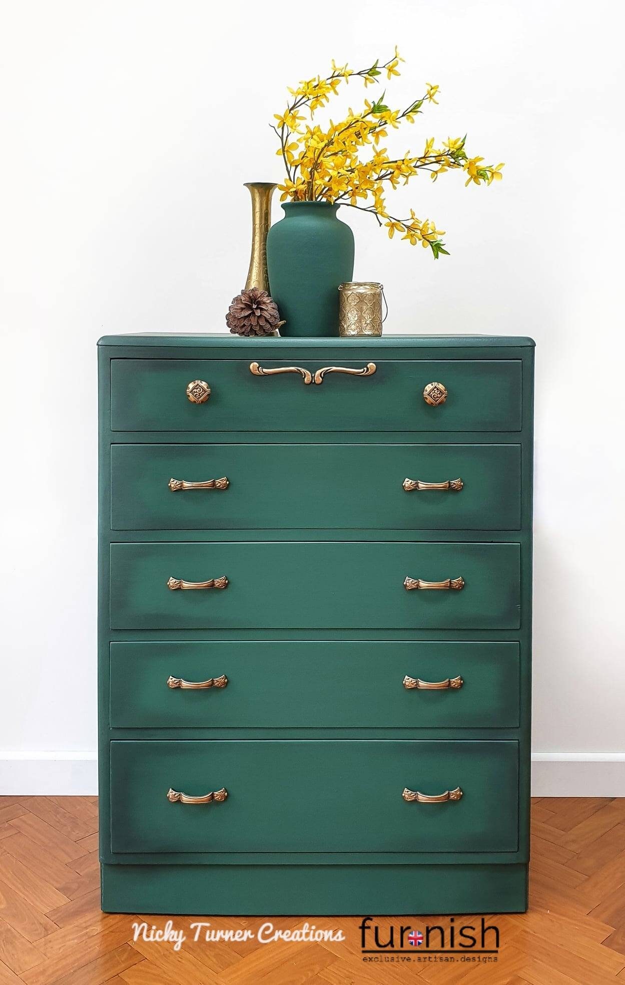 SOLD Sold**art Deco Chest of Drawers, Tallboy Hand Painted in a Dark Green  Mineral Paint - Etsy