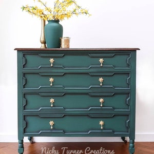 SOLD Tall Antique Emerald Green Dresser Chest of Drawers Narrow