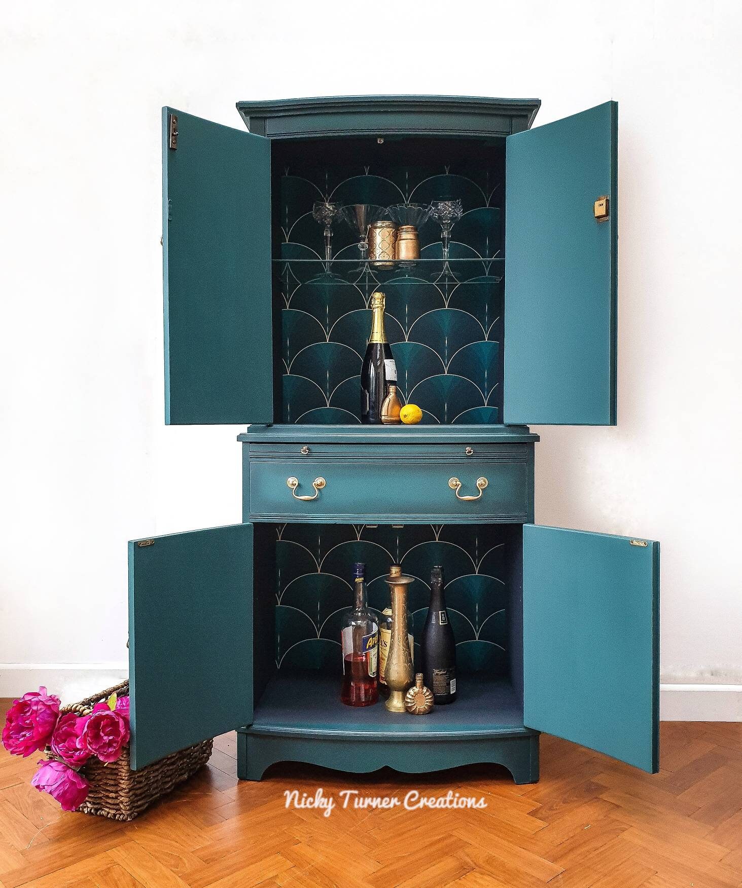 Teal bar cabinet discount