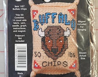 KIT Vintage Buffalo Chips with Magnet Counted Cross Stitch Mini Kit by NeedleMagic