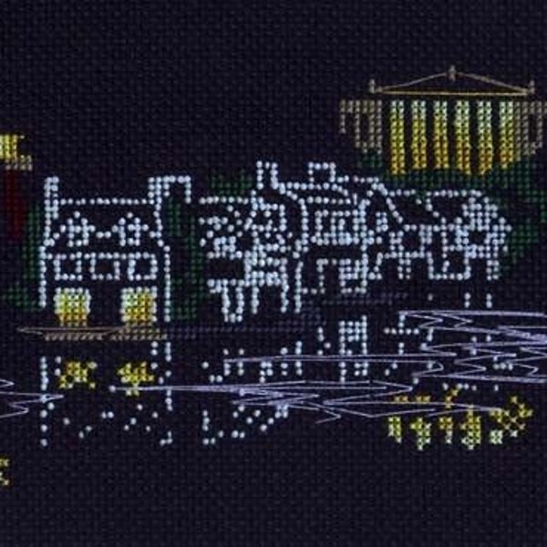 CHART of Boathouse Row in Philadelphia counted cross stitch