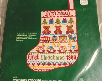 Dimensions Toys Baby Stocking 7 1/2 inches long Counted Cross stitch Kit # 8306