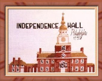 CHART of Independence Hall in Phila. in counted cross stitch