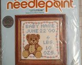 Vintage, 1978 Jiffy Needlepoint, Little Bear Baby, Sampler Kit 5599, Never opened.
