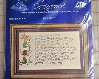 Ginne Thompson Originals Sea Chantey Counted Cross Stitch Kit 6 x 8 framed