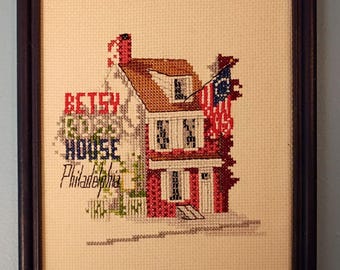 CHART of The Betsy Ross House in counted cross stitch.