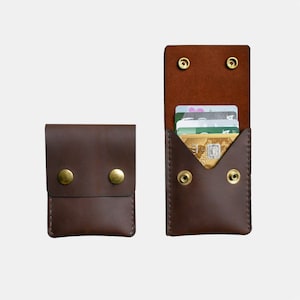 Leder Geldbörse - Doppelknopf Kartenhalter aus braunem Leder